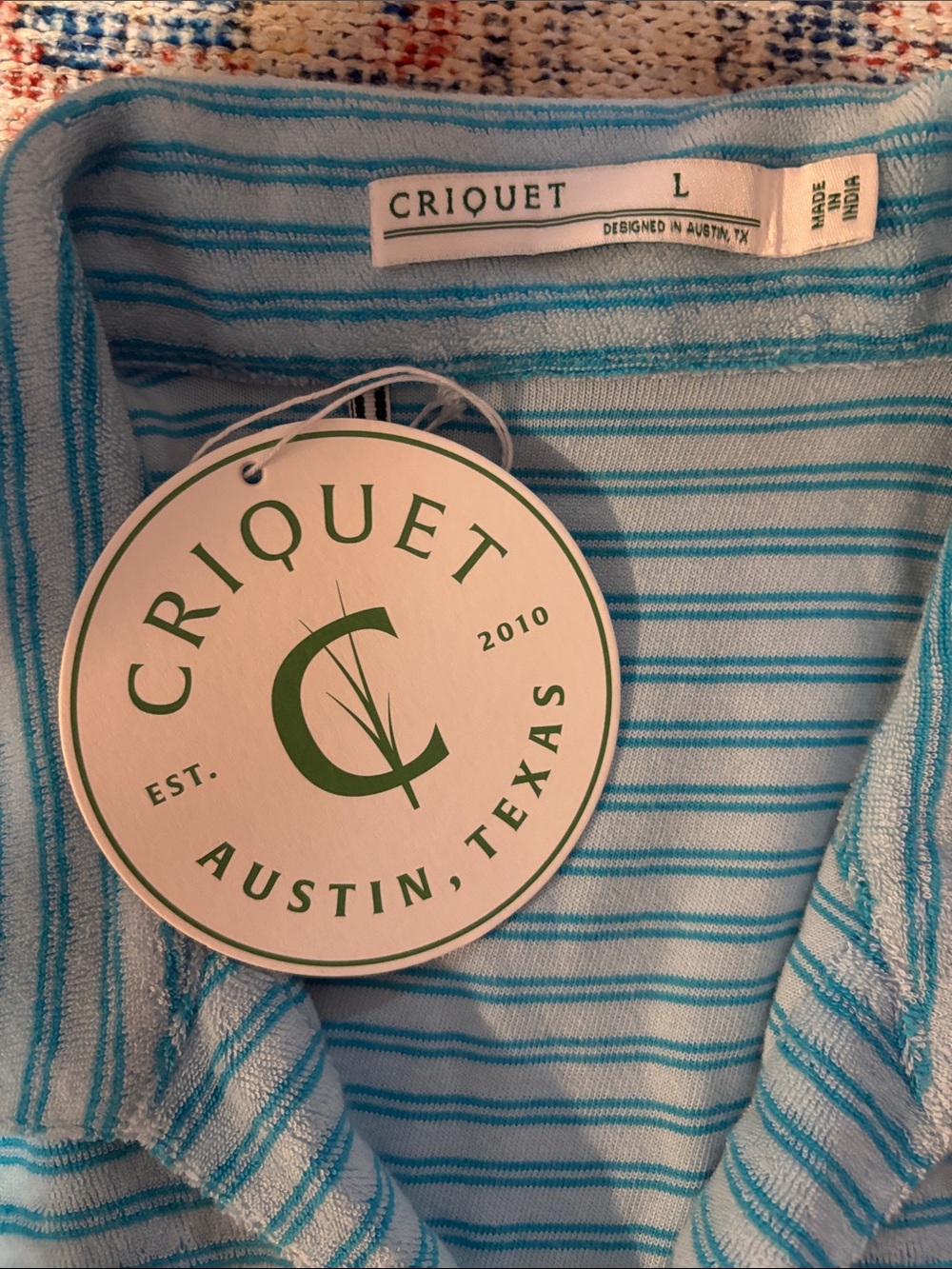 Criquet Men’s Blue Stripe Terrycloth Polo Shirt SZ L NWT - Picture 3 of 4